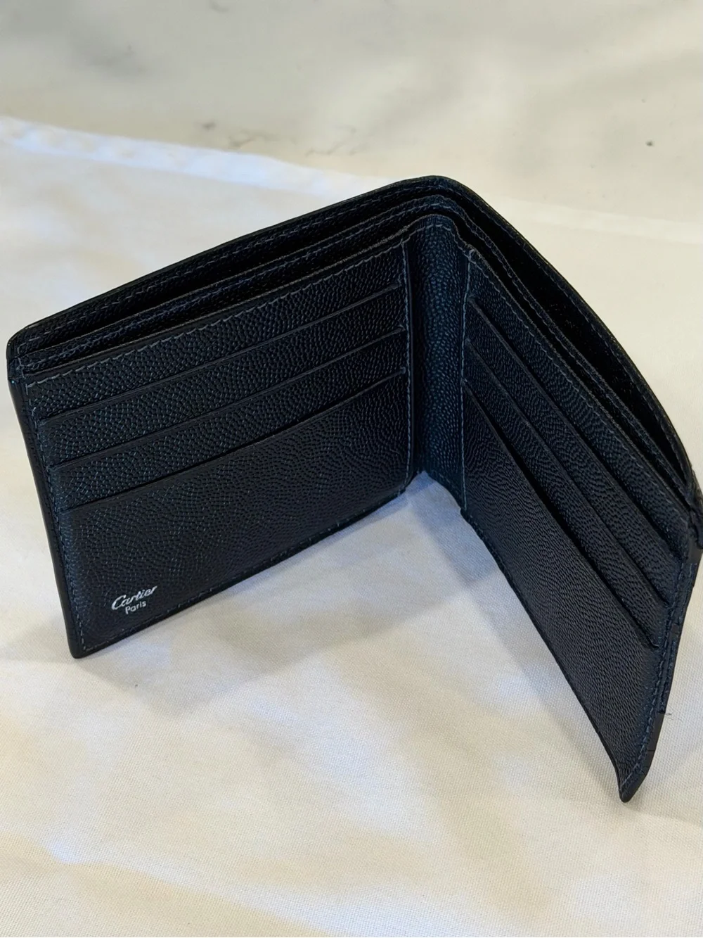 Vintage Santos de Cartier Black Grained Leather Bifold Wallet Luxury